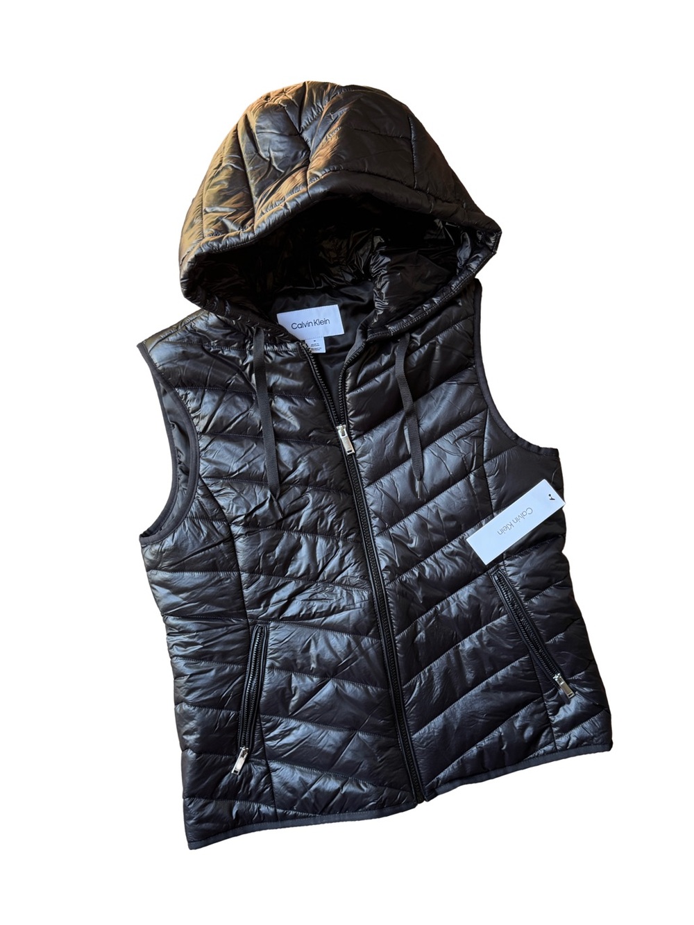NWT Calvin Klein Black Quilted Hooded Puffer Vest